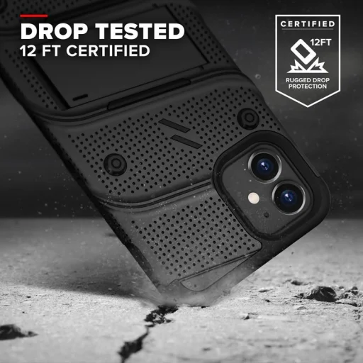 iPhone 12 Mini Zizo Bolt katonai minősítésű ütésálló tok övcsipesszel + üvegfólia fekete - 9