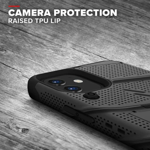 iPhone 12 Mini Zizo Bolt katonai minősítésű ütésálló tok övcsipesszel + üvegfólia fekete - 4