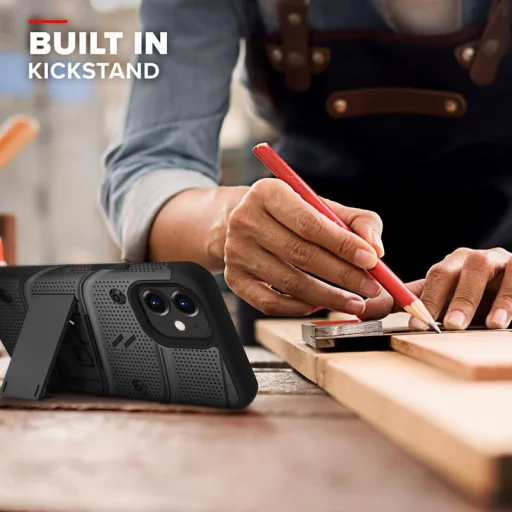 iPhone 12 Mini Zizo Bolt katonai minősítésű ütésálló tok övcsipesszel + üvegfólia fekete - 5