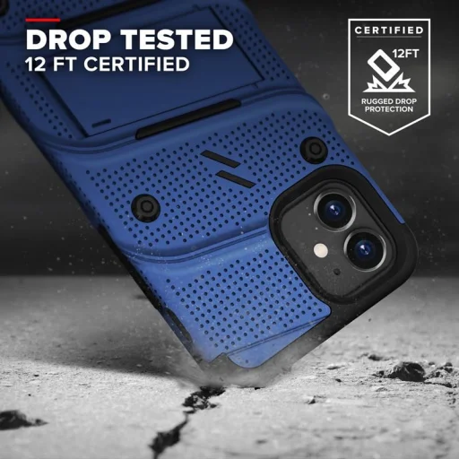 Zizo Bolt katonai minősítésű ütésálló tok iPhone 12 Mini övcsipesszel + üvegfólia kék-fekete - 9