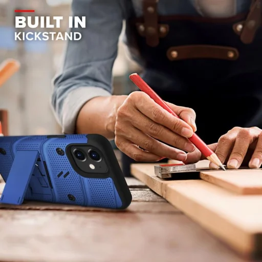 Zizo Bolt katonai minősítésű ütésálló tok iPhone 12 Mini övcsipesszel + üvegfólia kék-fekete - 5