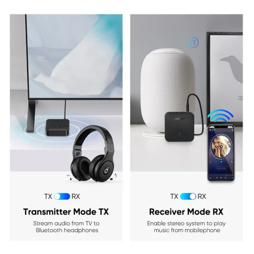 Ugreen Vezeték nélküli bluetooth 5.0 audio adapter AUX aptX 3.5mm mini jack fekete (70158) - 4