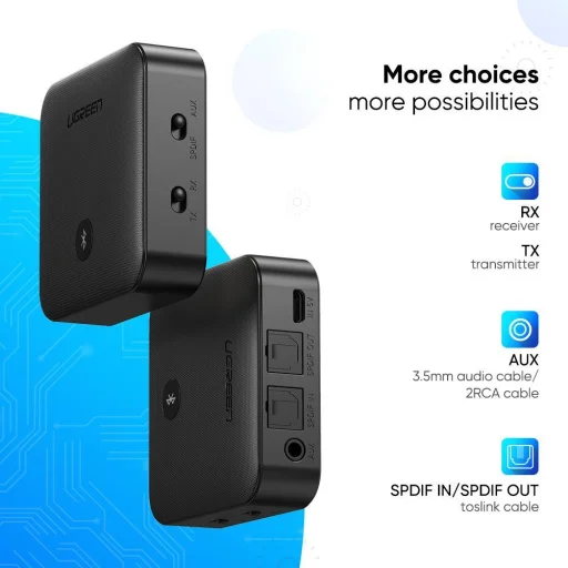Ugreen Vezeték nélküli bluetooth 5.0 audio adapter AUX aptX 3.5mm mini jack fekete (70158) - 7