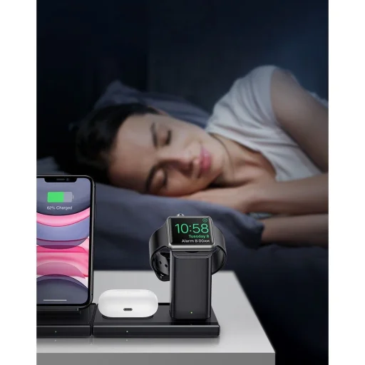  Airpods, Apple Watch, iPhone Fekete ESR 3in1 Vezeték nélküli gyorstöltő állvány, töltőállomás - 6