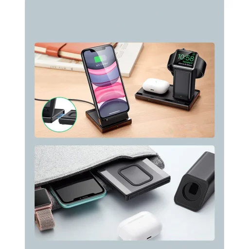  Airpods, Apple Watch, iPhone Fekete ESR 3in1 Vezeték nélküli gyorstöltő állvány, töltőállomás - 4