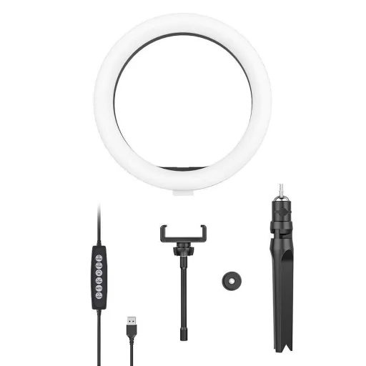 Blitzwolf 25cm körfény, ringlight LED RGB asztali és tripod telefontartóval fekete (BW-SL5) - 1