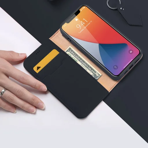 DUX DUCIS Wish valódi bőr fliptok iPhone 12/ 12 Pro kék - 3