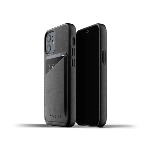iPhone 12 mini Mujjo Valódi bőr tok kártyatartóval fekete - 1