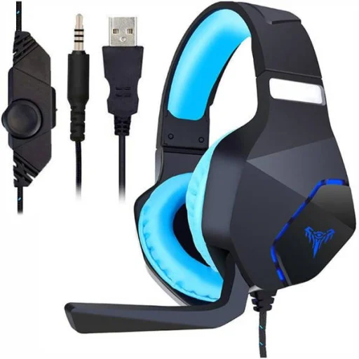 Gaming Headset LED V9, fejhallgató mikrofonnal fekete/kék - 1