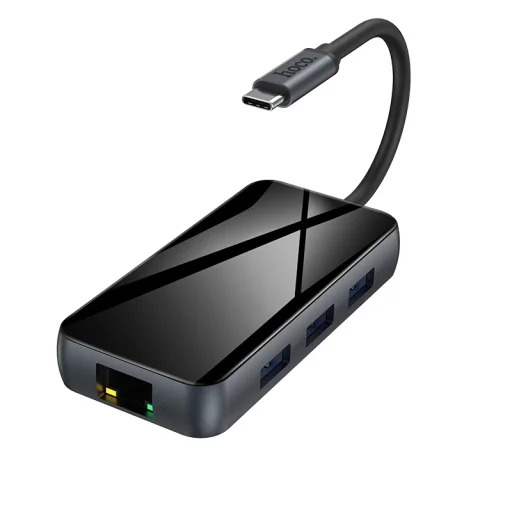 Hoco HB16 Easy Expand 6 in 1 Type-C HUB adapter 3xUSB 3.0/ HDMI/ Type-C PD/ RJ45 csatlakozók szürke - 3