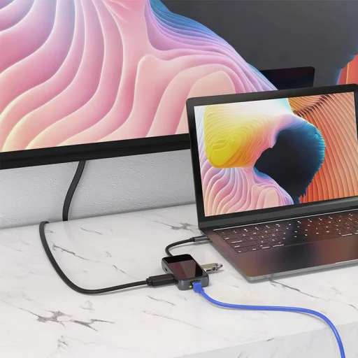 Hoco HB16 Easy Expand 6 in 1 Type-C HUB adapter 3xUSB 3.0/ HDMI/ Type-C PD/ RJ45 csatlakozók szürke - 6