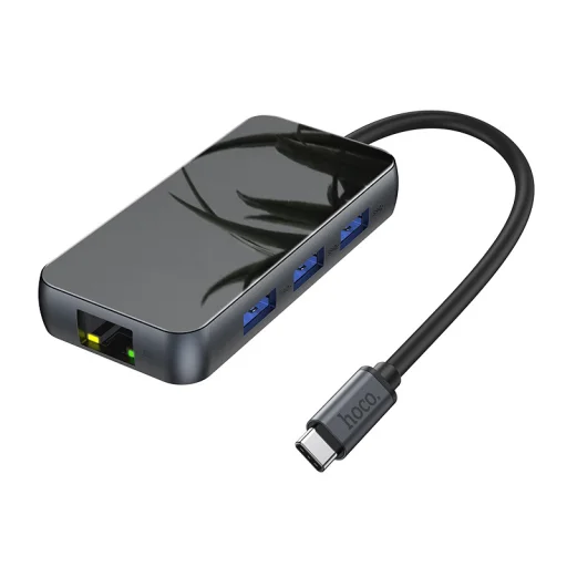 Hoco HB16 Easy Expand 6 in 1 Type-C HUB adapter 3xUSB 3.0/ HDMI/ Type-C PD/ RJ45 csatlakozók szürke - 2