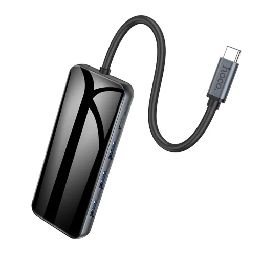 Hoco HB15 Easy Show 5 in 1 Type-C HUB adapter 3xUSB 3.0/ HDMI/ Type-C PD csatlakozók szürke - 4