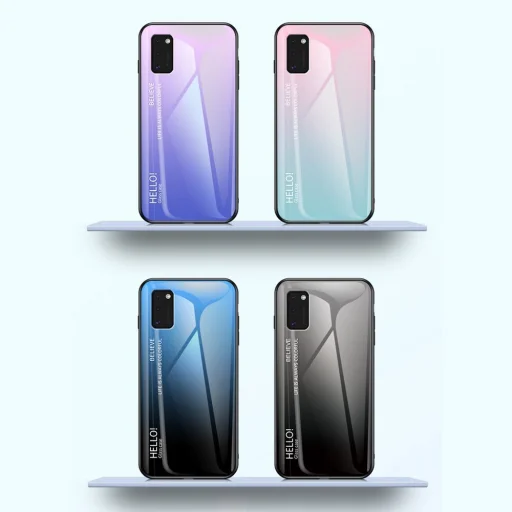 Gradient 9H üveghátlapú tok szilikon kerettel Samsung A41 fekete/kék - 2