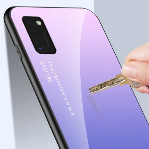 Gradient 9H üveghátlapú tok szilikon kerettel Samsung A41 fekete/kék - 15