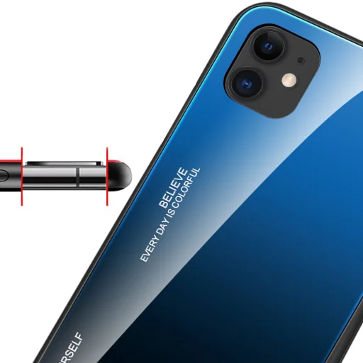 iPhone 12 mini Gradient 9H üveghátlapú tok szilikon kerettel piros/ fekete - 7