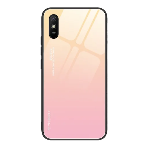 Gradient 9H üveghátlapú tok szilikon kerettel Xiaomi Redmi 9A pink - 1