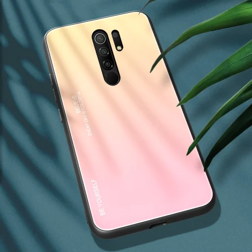 Gradient 9H üveghátlapú tok szilikon kerettel Xiaomi Redmi 9 pink - 8