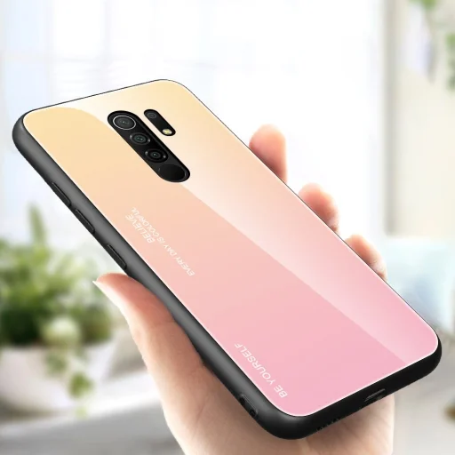 Gradient 9H üveghátlapú tok szilikon kerettel Xiaomi Redmi 9 pink - 9