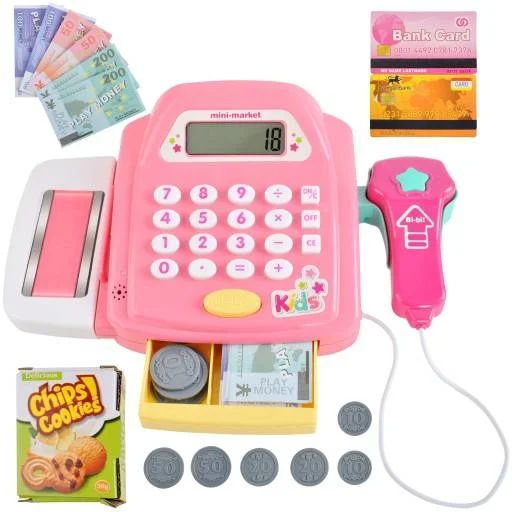 Játék gyerek pénztárgép, csipogóval pink színben - 1