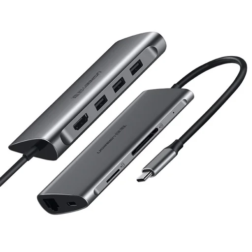 Ugreen USB Type-C HUB 3x USB 3.0 / SD és micro SD kártyaolvasó / RJ45 1000Mbps hálózati adapter / HDMI szürke (50538) - 2
