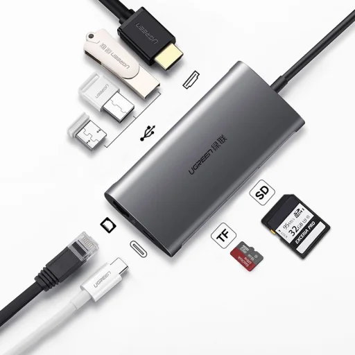 Ugreen USB Type-C HUB 3x USB 3.0 / SD és micro SD kártyaolvasó / RJ45 1000Mbps hálózati adapter / HDMI szürke (50538) - 10