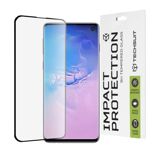  Techsuit - 111D Teljes Borítású / Teljes Ragasztású Üveg / 3D Ívelt Kijelző - Samsung Galaxy S10 - Fekete üvegfólia - 1