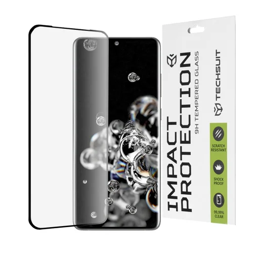  Techsuit - 111D Teljes Lefedettség / Teljes Ragasztás Üveg / 3D Ívelt Képernyő - Samsung Galaxy S20 Ultra 4G / S20 Ultra 5G - Fekete üvegfólia - 1
