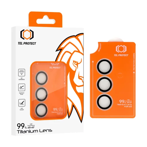 Edzett üveg Tel Protect Titanium Lens 99% AR kamerához Samsung Galaxy S23 átlátszó üvegfólia (3 db lencse) - 1