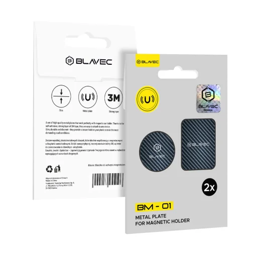 Blavec fémlemez mágneses tartóhoz BM-01 2 darabos készlet, kerek (40mm) és téglalap (40x58mm) karbon - 1