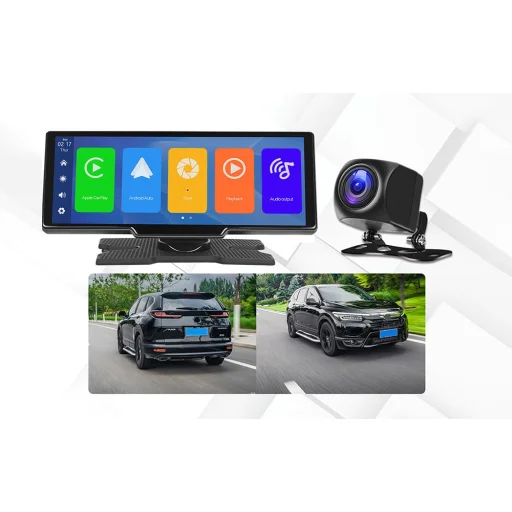 Autómonitor 9,3" Podofo A3073 Carplay&Android Auto + Első és hátsó kamera - 9