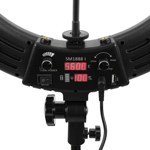 45cm G-180 fekete LED körfény, körlámpa, ringlight állvánnyal  - 5