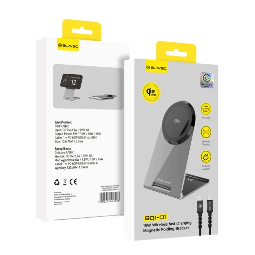 Blavec BQI-01 Qi2 15W mágneses vezeték nélküli töltő ezüst - 1