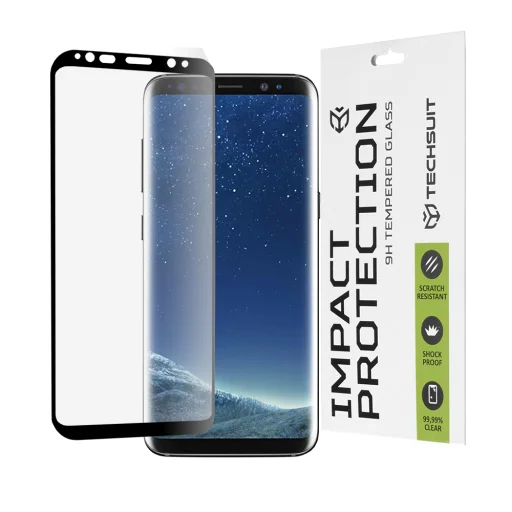  Techsuit - 111D Teljes Borítású / Teljes Ragasztású Üveg / 3D Hajlított Kijelző - Samsung Galaxy S8 - Fekete üvegfólia - 1