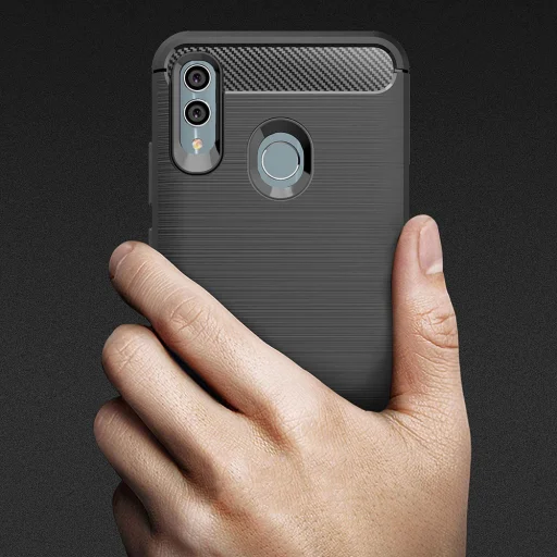  Techsuit - Szénszálas Szilikon - Huawei P Smart 2019 / Honor 10 Lite - Fekete tok - 2