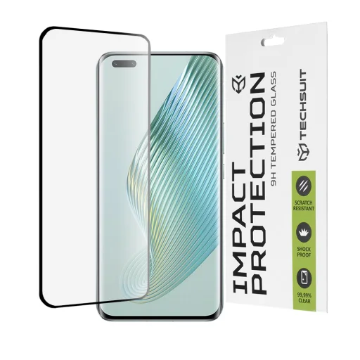  Techsuit - 111D Teljes Fedés / Teljes Ragasztású Üveg / 3D Ívelt Képernyő - Honor Magic5 Pro - Fekete üvegfólia - 1