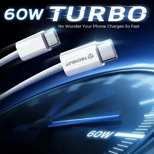 Techsuit - Adatkábel (PCB114D) - Apple, Android és Type-C készülékekhez, Szupergyors töltés, PD60W, Rugalmas, Tartós, 1m - Rózsaszín - 2