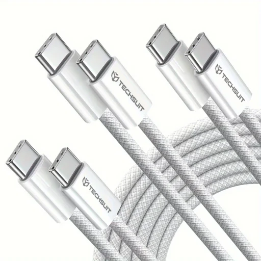 Techsuit - Adatkábel (PCB114D) - Apple, Android és Type-C készülékekhez, Szupergyors töltés, PD60W, Rugalmas, Tartós, 1m - Rózsaszín - 7