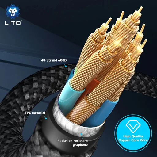  Lito - Adatkábel (LD09) - Lightningről Type-C-re, 100W magas sebességű töltés, LED kijelző, 1,2 m - Fekete - 6