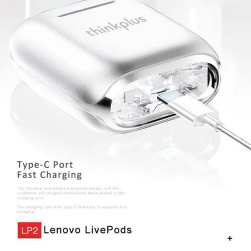  Lenovo - Wireless Earbuds ThinkPlus LivePods (LP2) - Bluetooth 5.1, zajszűrő, vízálló - Fehér - 2