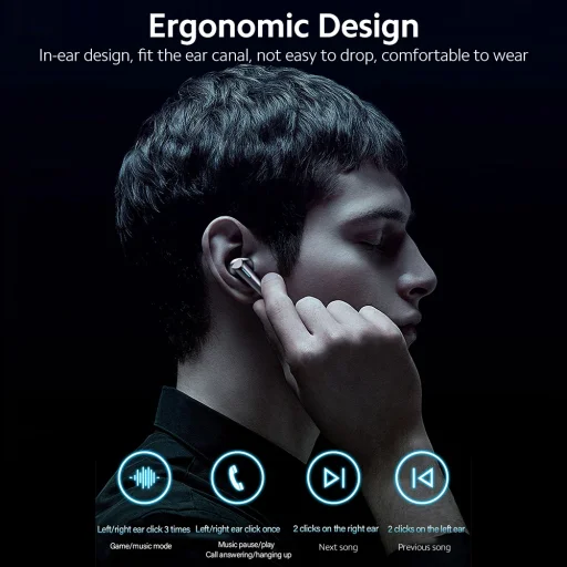  Lenovo - Vezeték nélküli fülhallgató (XG02) - Játékhoz, Bluetooth 5.0, Hi-Fi hangzás, Ergonomikus kialakítás - Fehér - 2