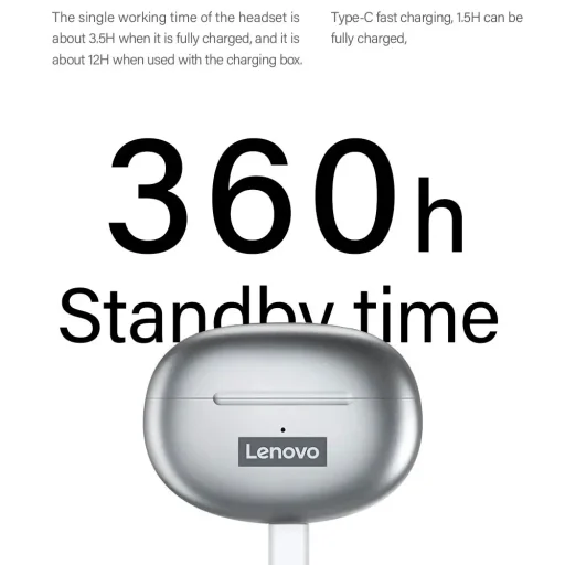  Lenovo - Vezeték nélküli fülhallgató ThinkPlus (LP5) - Tényleges vezeték nélküli sztereó, Bluetooth V5.2, zajcsökkentés - Fehér - 3