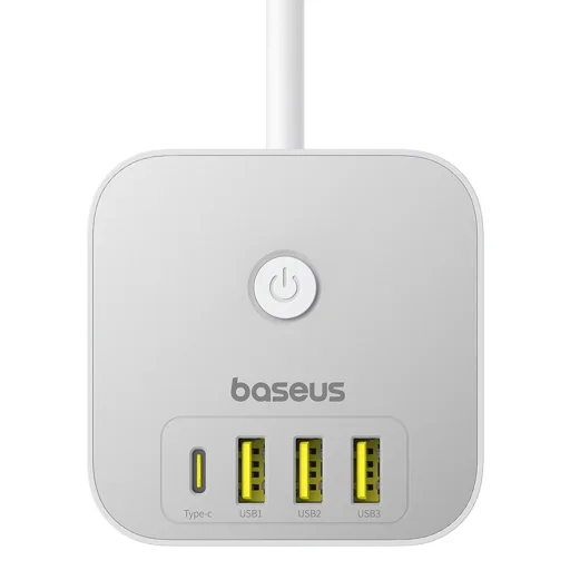 Baseus PowerCombo 7 az 1-ben hálózati elosztó kocka, 3 AC + 3 x USB-A + 1 x USB-C 20W 1,5 m - fehér - 2
