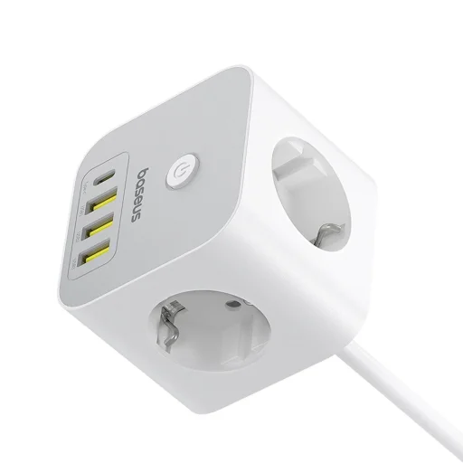 Baseus PowerCombo 7 az 1-ben hálózati elosztó kocka, 3 AC + 3 x USB-A + 1 x USB-C 20W 1,5 m - fehér - 4