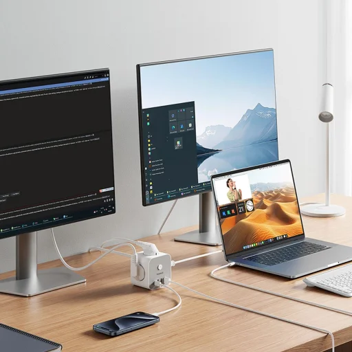 Baseus PowerCombo 7 az 1-ben hálózati elosztó kocka, 3 AC + 3 x USB-A + 1 x USB-C 20W 1,5 m - fehér - 10