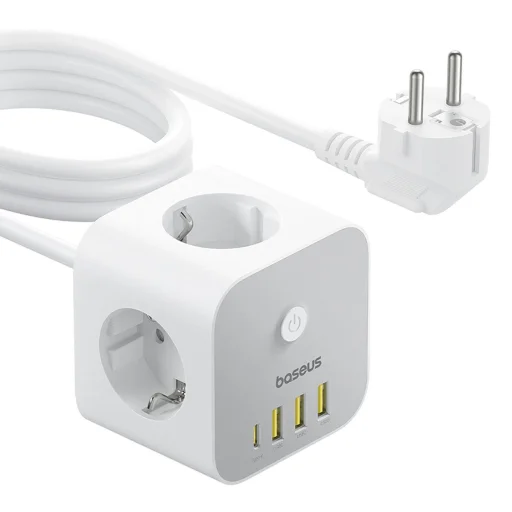 Baseus PowerCombo 7 az 1-ben hálózati elosztó kocka, 3 AC + 3 x USB-A + 1 x USB-C 20W 1,5 m - fehér - 1