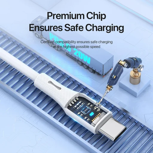  Duzzona - Adatkábel (A10) - Folyékony szilikon, USB-C - Villám, 20W, 1m - Fehér - 6