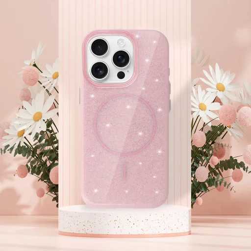  iPhone 13 Pro Max világos rózsaszín Magsafe Slim Shiny tok - 6