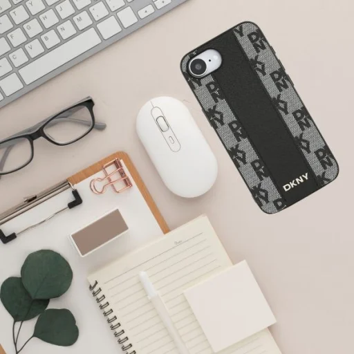  iPhone 16 Bőr Kockás Mono Minta MagSafe Tok - Fekete DKNY - 12