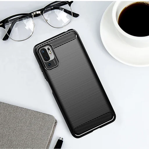  Techsuit - Szénszálas Szilikon - Xiaomi Redmi Note 10 5G / Poco M3 Pro 5G - Fekete tok - 5